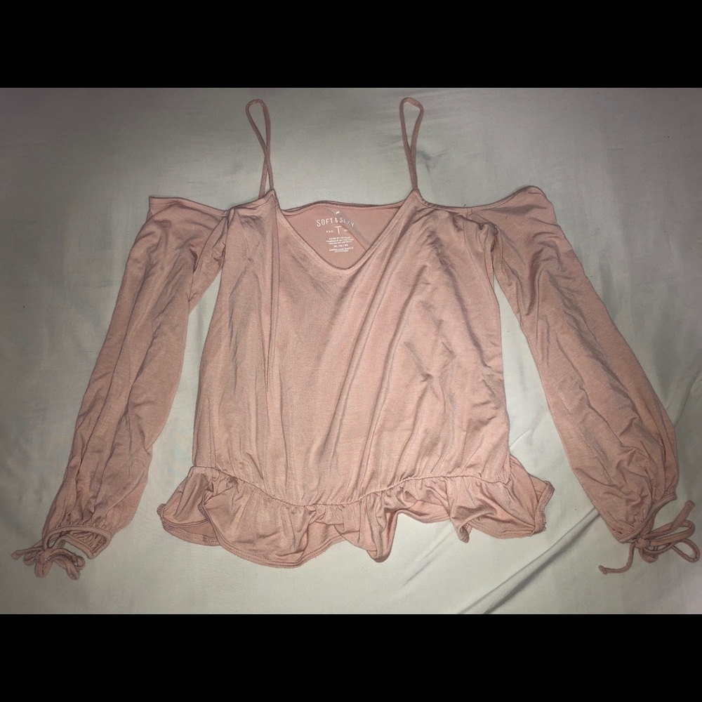 Cold Shoulder, Spaghetti Strap, Baby Pink Shirt